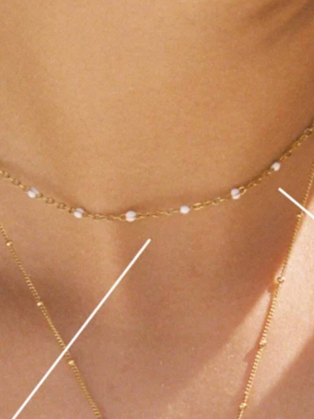 Atolea - White Beaded Choker - Gold - Picture 3 of 4